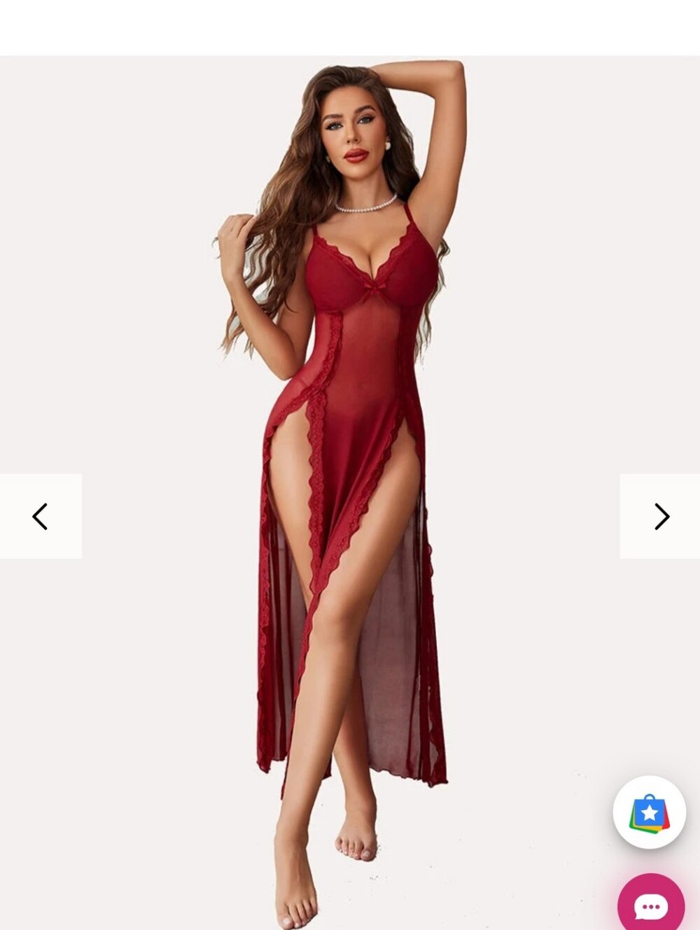 Avidlove Burgundy Sheer Lace Split Maxi Chemise Nightgown W/Panties S NWT